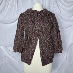 Vintage Y2k Preppy Cottage Indie Fairy Purple Knit Button-Up Sweater (M)